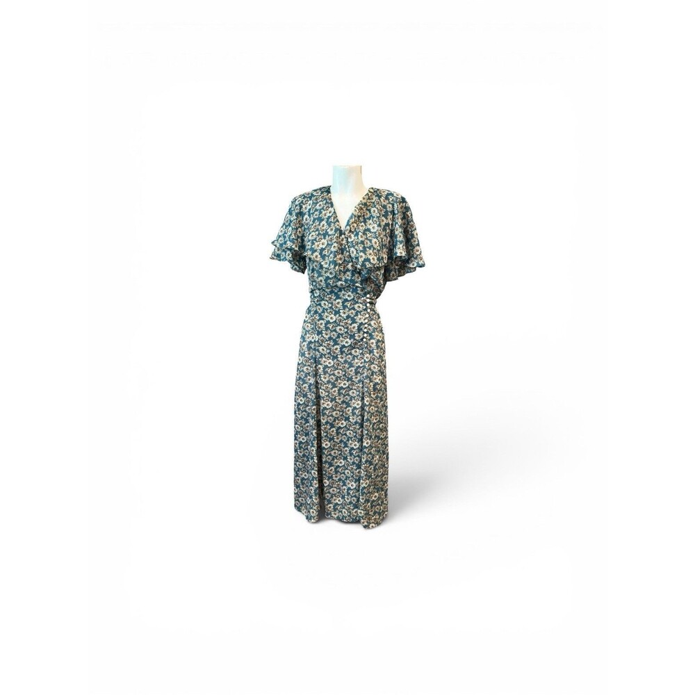Christy Michaels Dress Womens Petites 10 Daisy Floral buttons vintage 90’ Midi